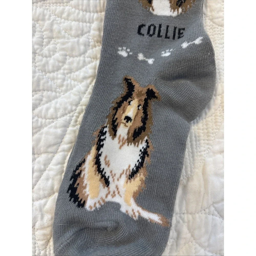 Foozy's Canine Collection Collie Socks Women SZ 9-11 Gray Polyester Blend New